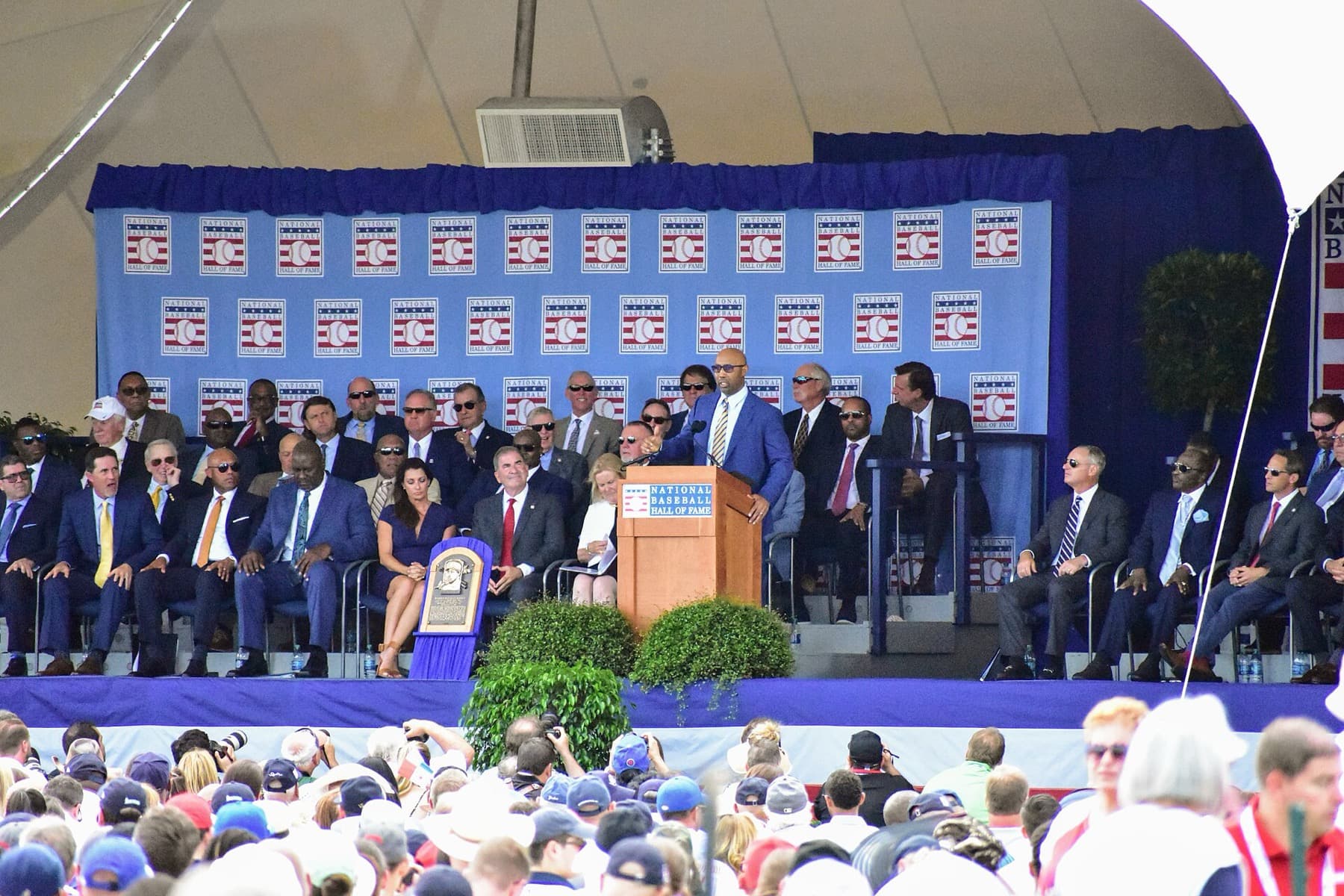 Harold Baines giving his Baseball Hall of Fame induction speech in July 2019 — the voting process that decides Cooperstown.