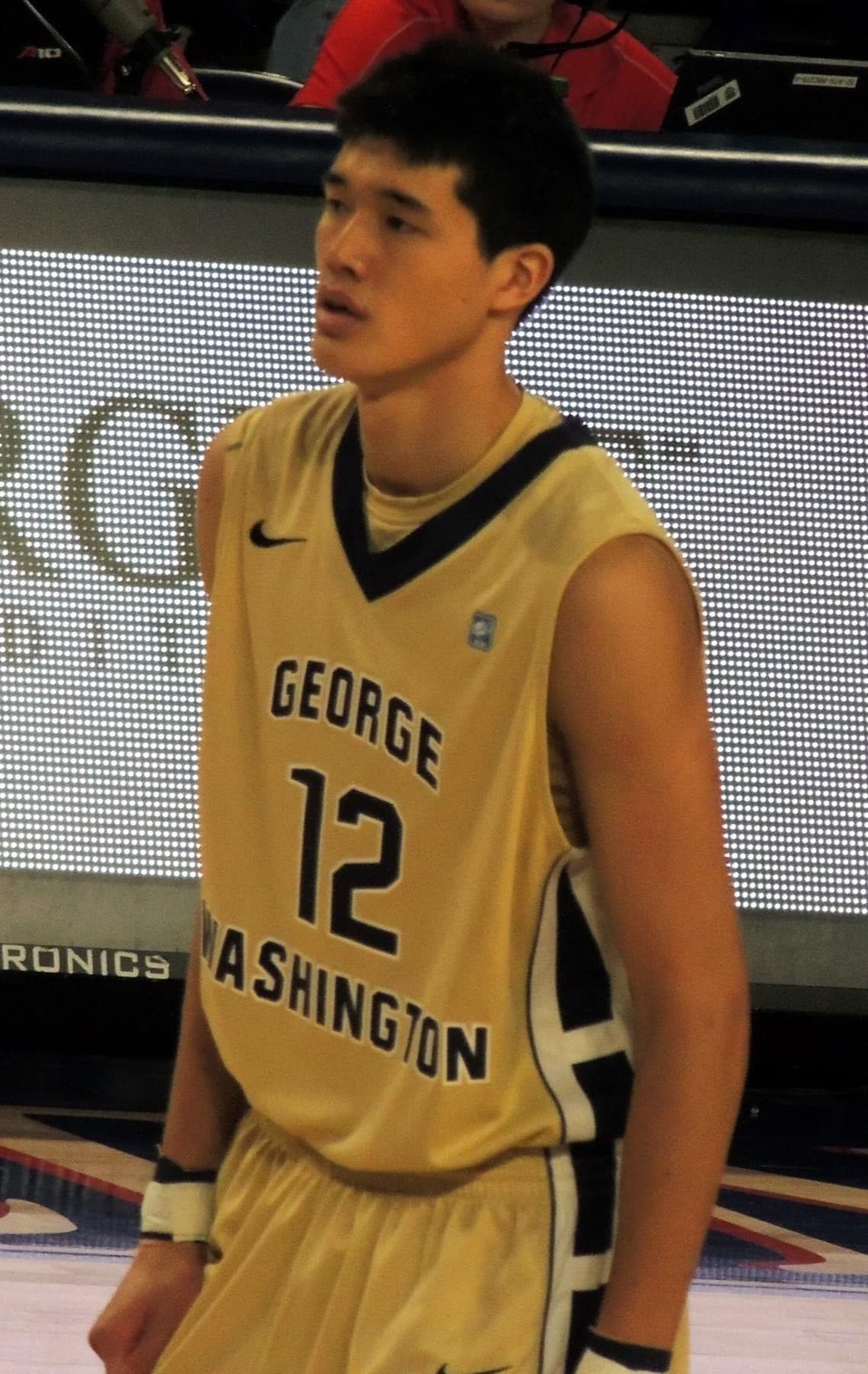 Yuta Watanabe in a George Washington uniform in February 2015 — the Japanese wing who became the first Japan-born men’s basketball player on an NCAA Division I scholarship.
