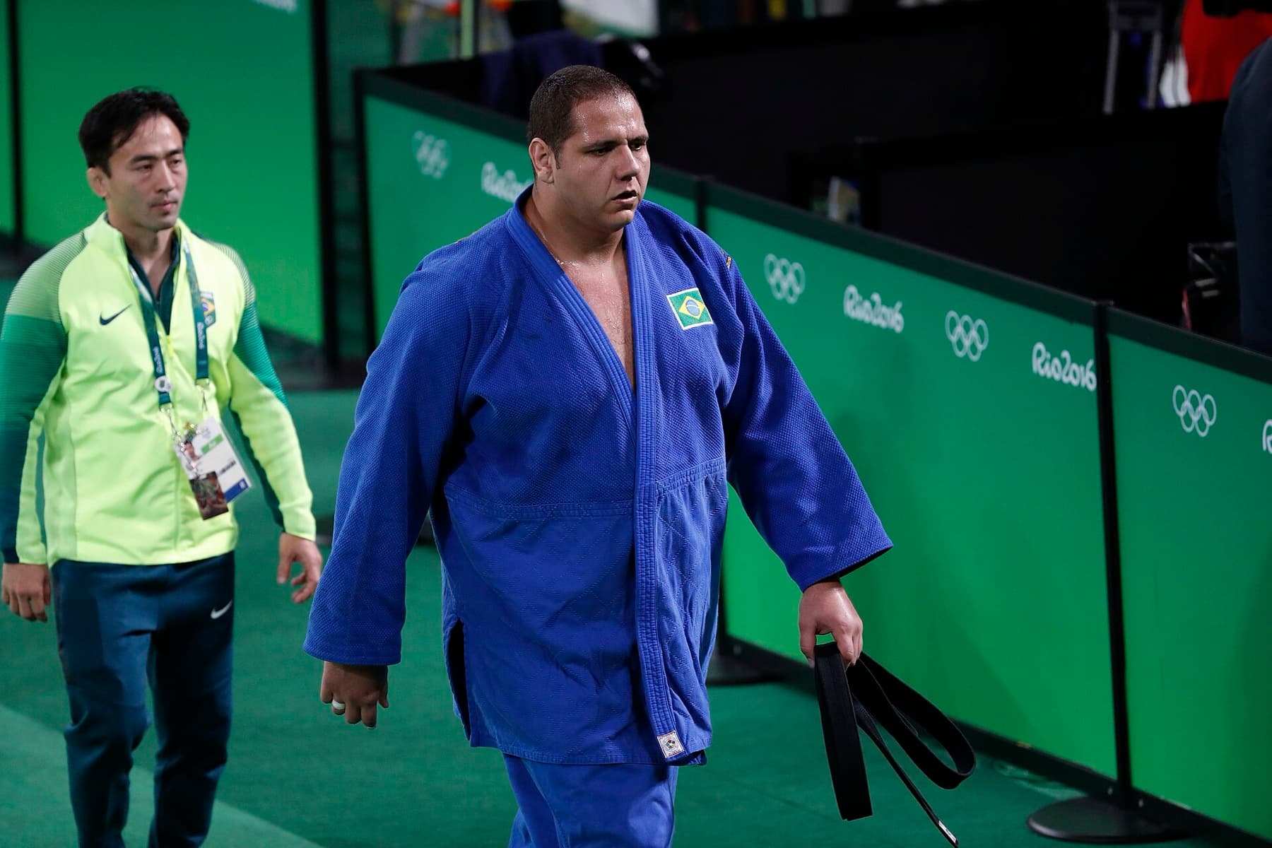 Teddy Riner against Rafael Silva of Brazil in the Rio 2016 men’s +100 kg quarter-final — Olympic judo scored, timed, and televised on a mat that still carries Jigoro Kano’s art.