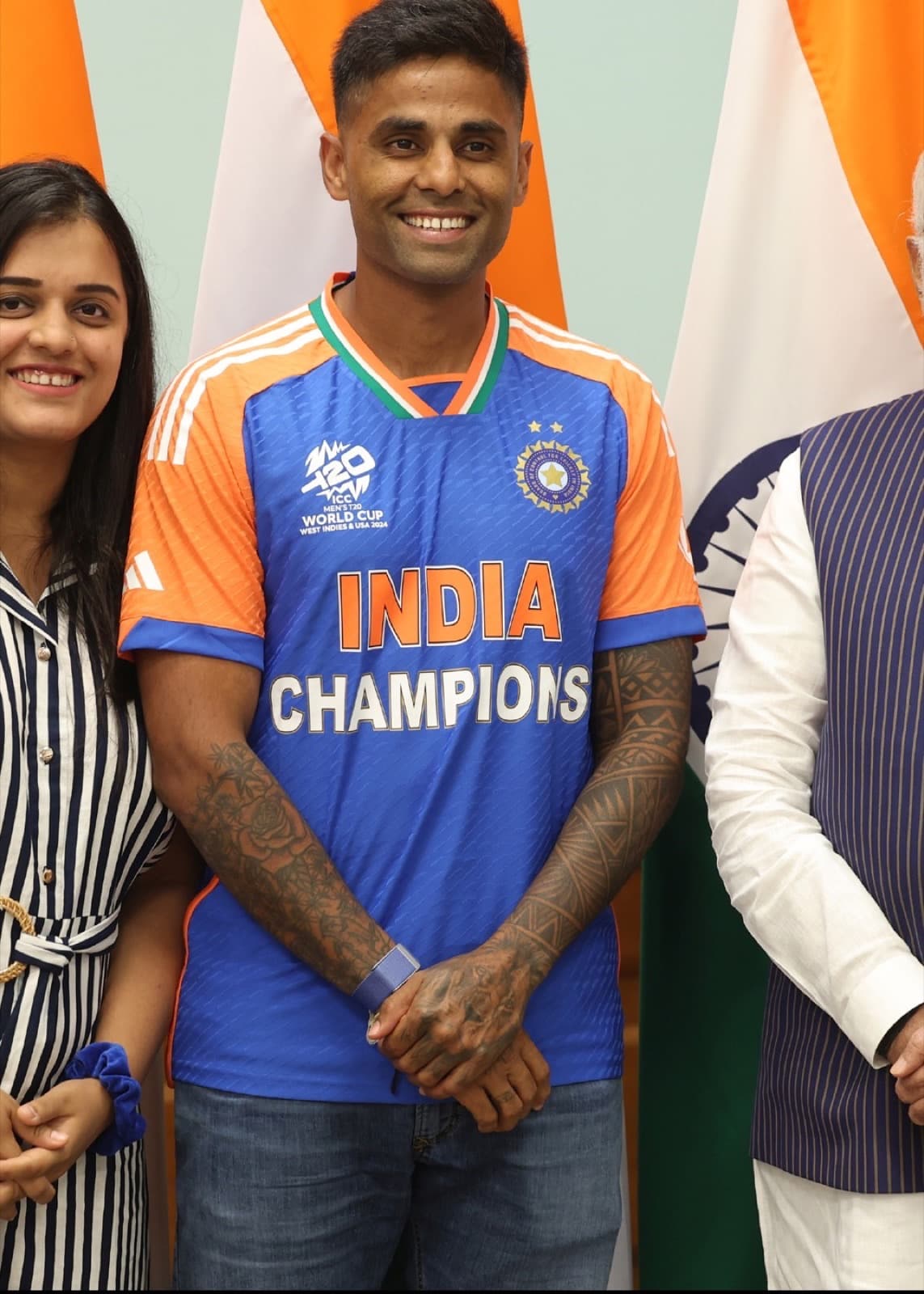 Suryakumar Yadav in India’s Champions jersey at the Prime Minister’s Office in New Delhi after the 2024 Men’s T20 World Cup — the national profile MLB is hiring for India.