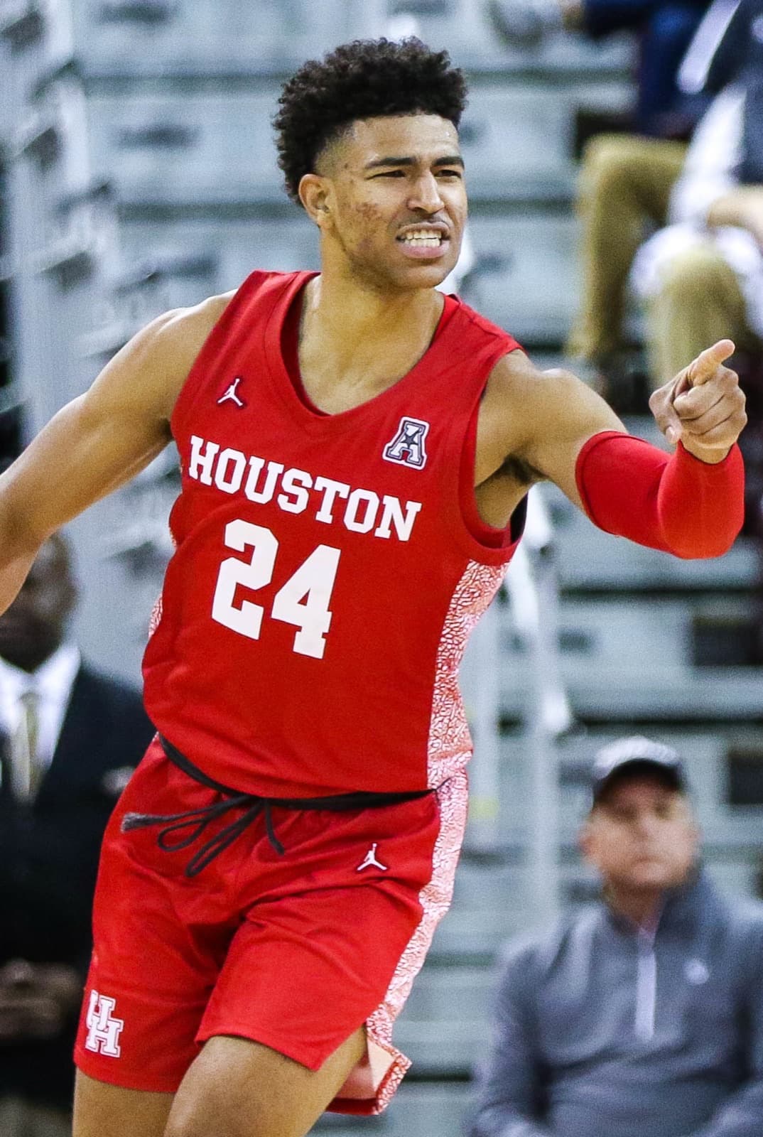 Quentin Grimes plays for Houston against South Carolina in December 2019, during the season after his transfer from Kansas.