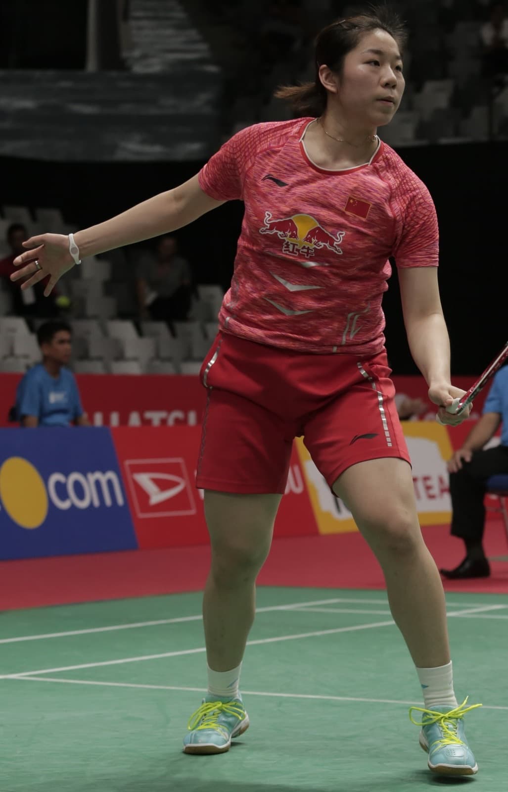 Jia Yifan of China at the 2018 Indonesia Masters. She and Chen Qingchen won women's doubles gold in Paris.