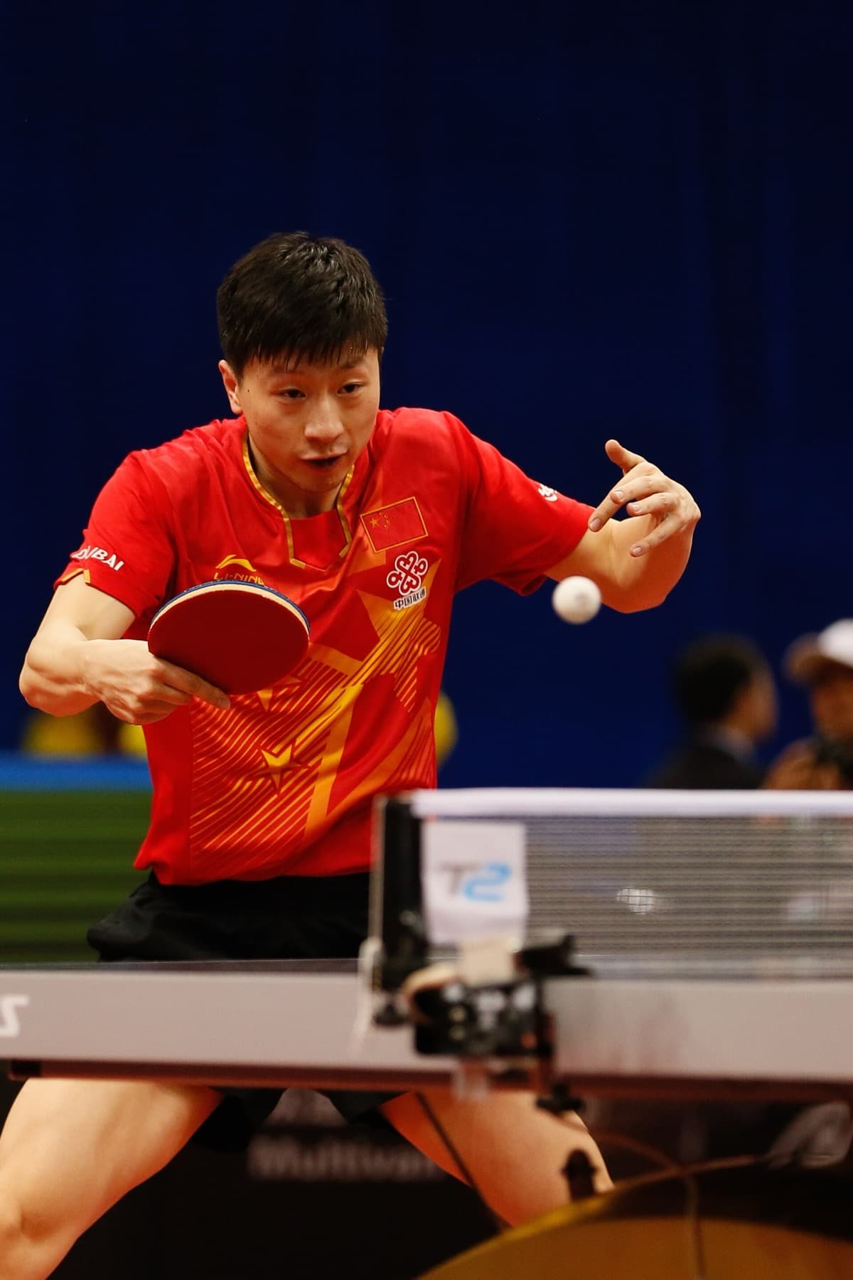 Ma Long of China mid-rally at the 2017 Asian Championships — the six-time Olympic champion as the face of table tennis’s East Asian center of gravity.