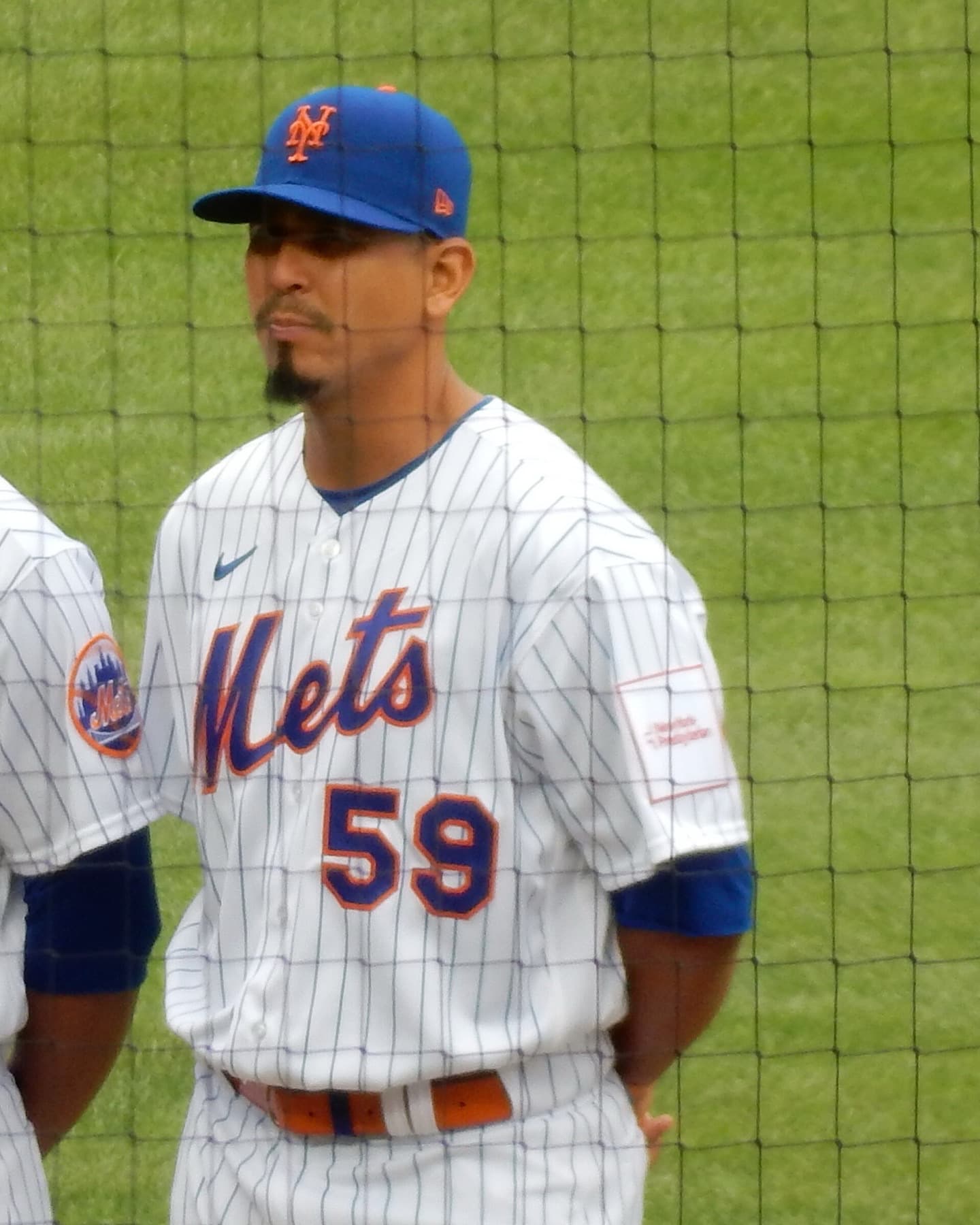 Carlos Carrasco with the New York Mets on April 7, 2023 — the 112-win MLB veteran who just made his KBO debut for the LG Twins with seven perfect innings.