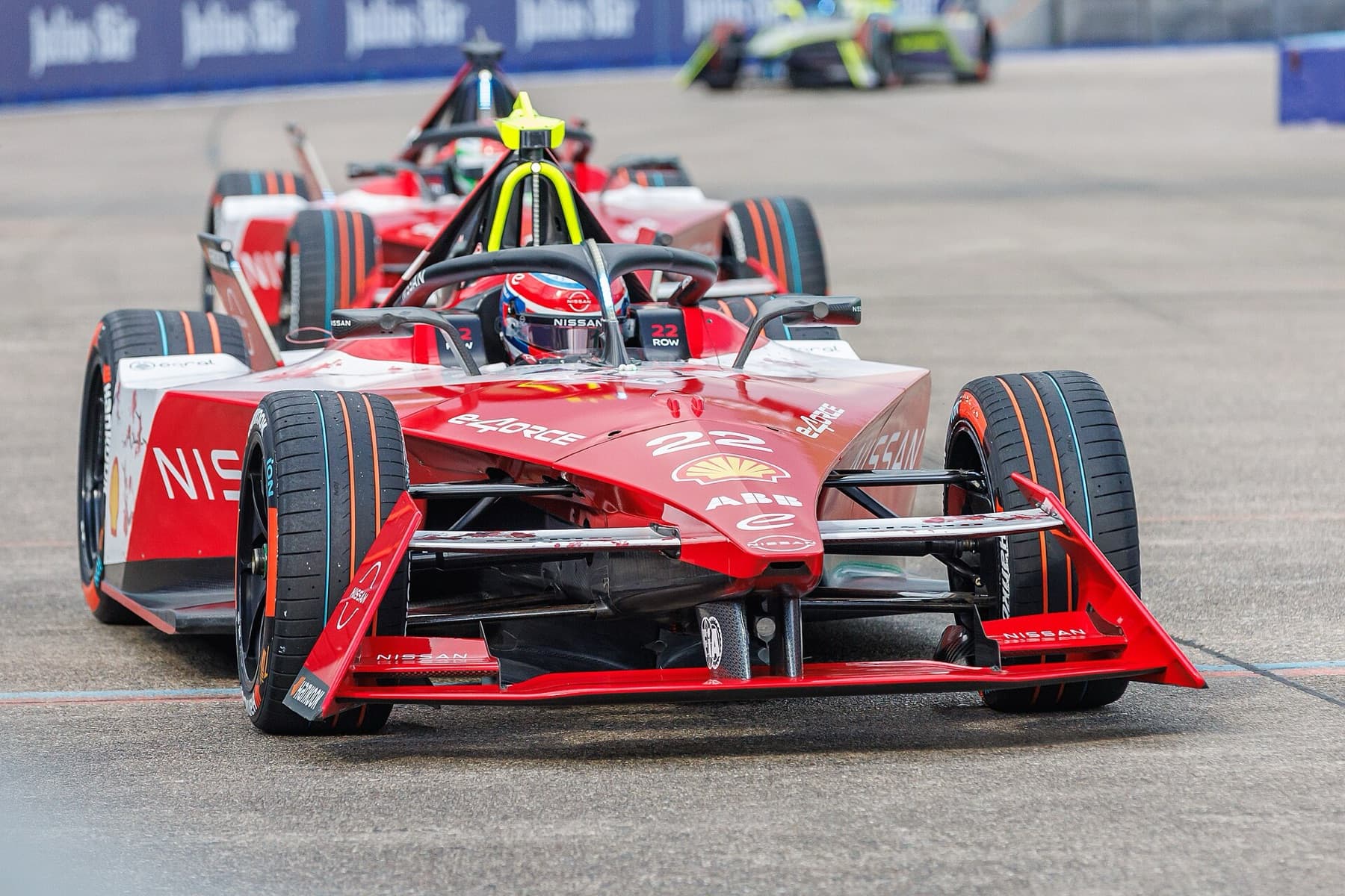 Nissan teammates Oliver Rowland and Sacha Fenestraz at the 2024 Berlin E-Prix. Formula E races will stream on Disney+ across 144 markets beginning with the 2026/27 Gen4 season.