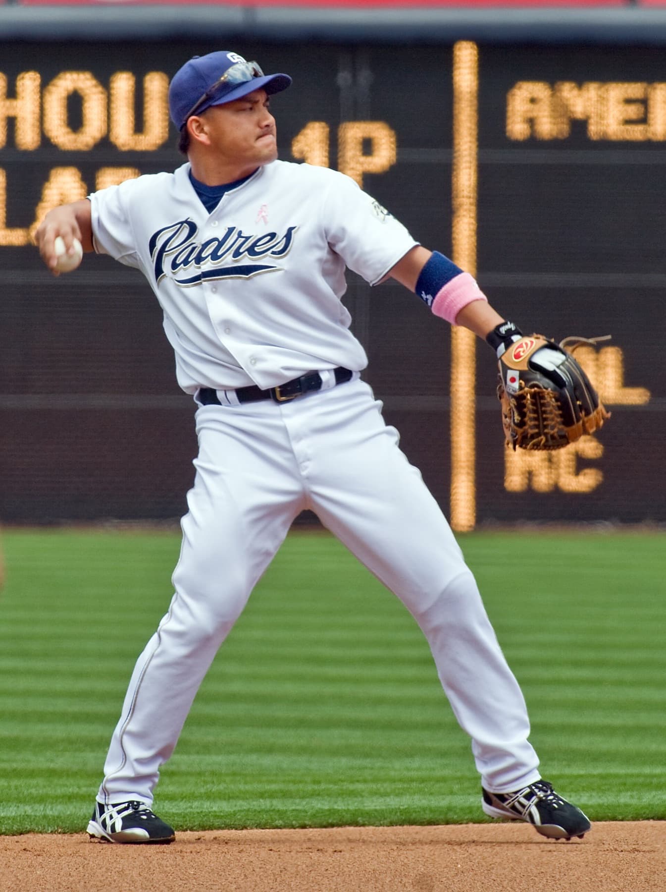 Tadahito Iguchi at second base for the San Diego Padres at Petco Park on May 11, 2008 — the MLB résumé Japan had never put in the Samurai Japan dugout until Saturday.