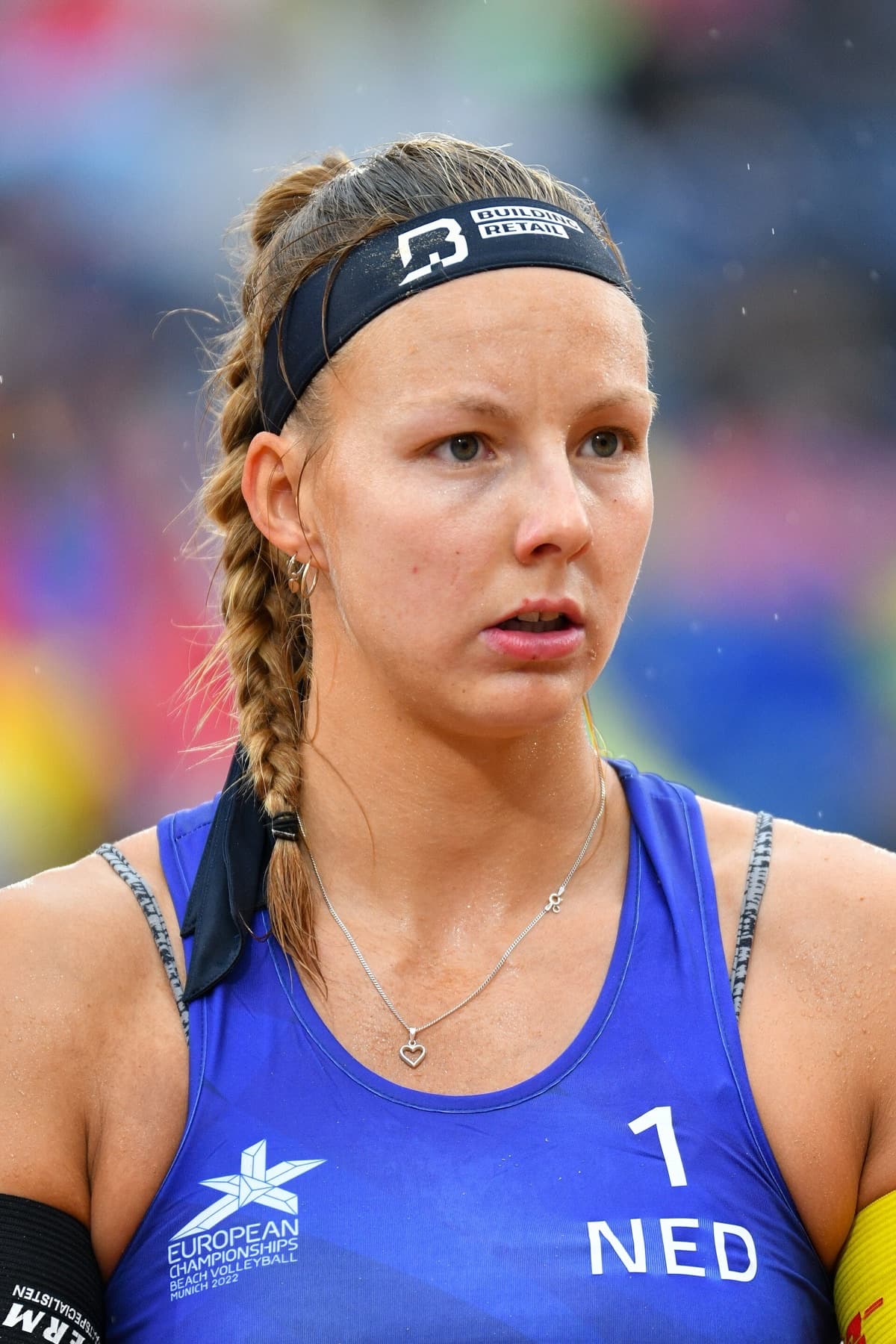 Katja Stam of the Netherlands at the 2022 European Championships in Munich. On Sunday in Poland, Stam and Raisa Schoon won EuroBeachVolley gold and Europe’s first women’s beach volleyball berth for LA28.