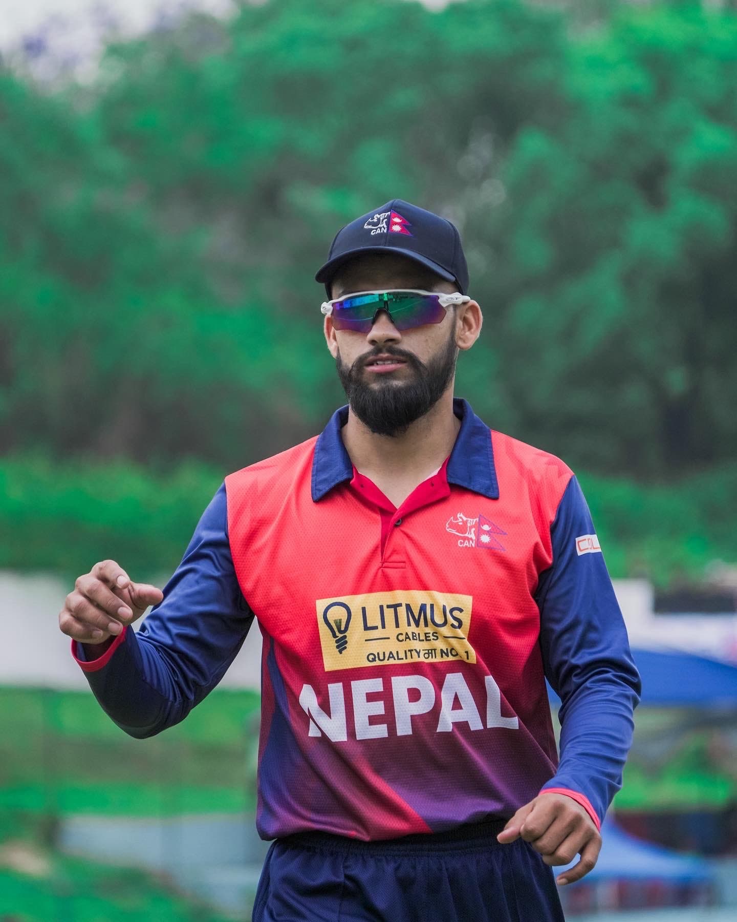 Kushal Bhurtel in a Nepal national-team kit — the opener who took player of the series at the Asian Games men’s T20 qualifier in Singapore with 340 runs.