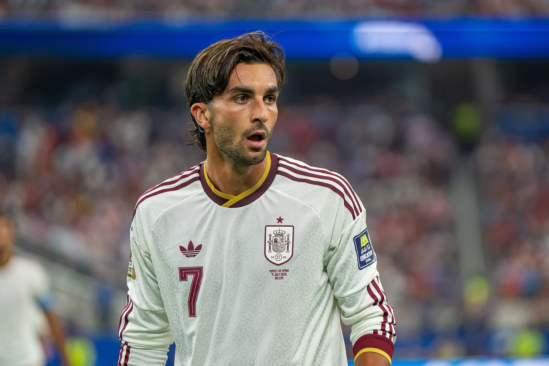 Ferran Torres in Spain’s white kit during the World Cup semi-final against France in Dallas on July 14. Five days later in New Jersey, the substitute scored the extra-time winner against Argentina.