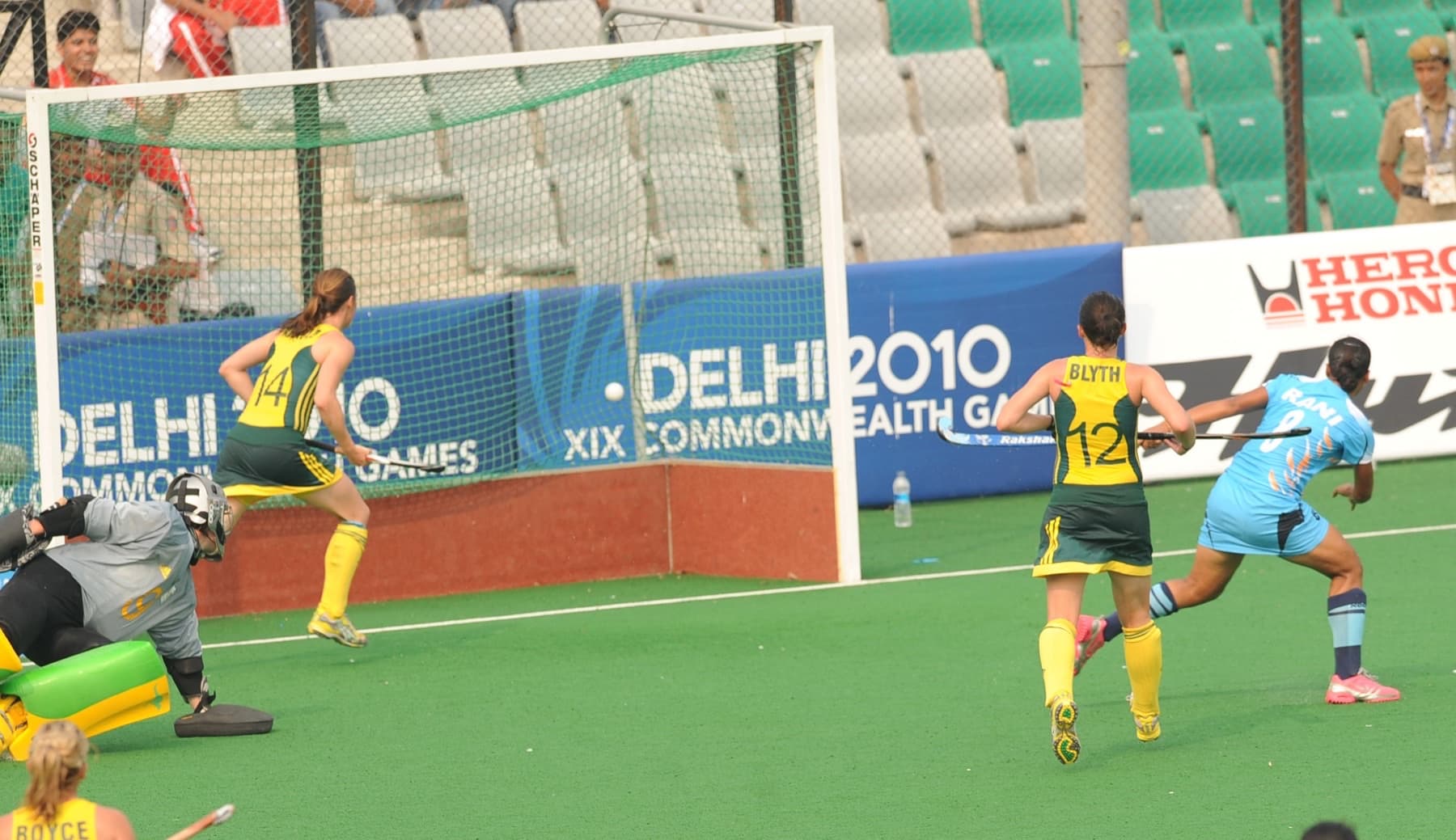 Rani Rampal scores India’s only goal against Australia at the 2010 Commonwealth Games in New Delhi. Fifteen years on, she is still one of the few Asian women’s hockey names most fans would recognize.